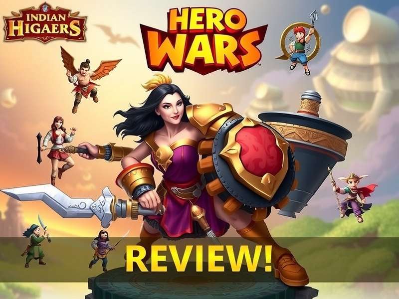 Hero Wars गेम इंटरफ़ेस दिखाती हुई तस्वीर जिसमें विभिन्न नायक और युद्ध का दृश्य है