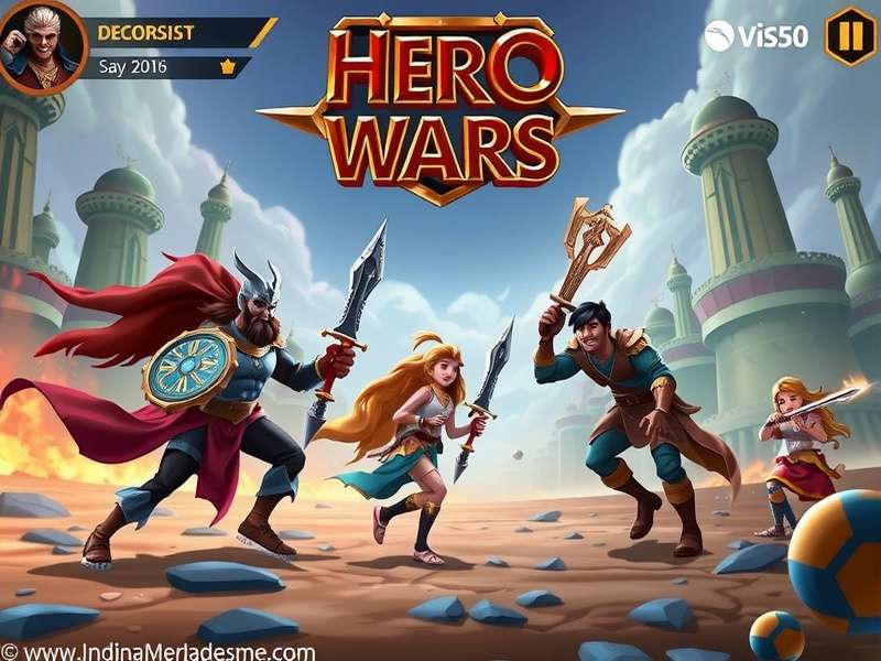 Hero Wars गेम का एक्शन पैक्ड स्क्रीनशॉट दिखाते हुए