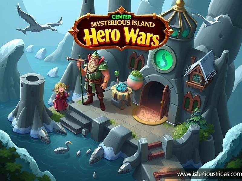 Hero Wars Mysterious Island December map with festive decorations