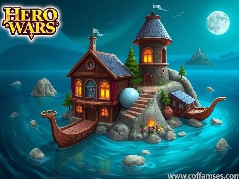 Optimized path map for Hero Wars Mysterious Island showing resource nodes and boss locations