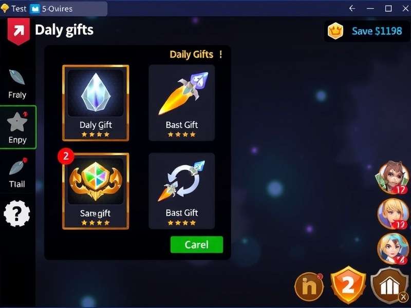 Hero Wars Daily Gifts Rewards Screen showing emeralds, gold, and items