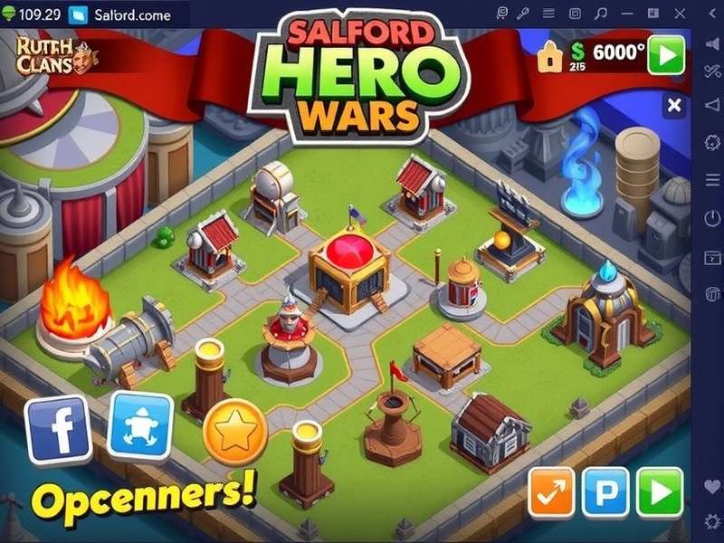 Salford Hero Wars gameplay scene showing heroes in battle