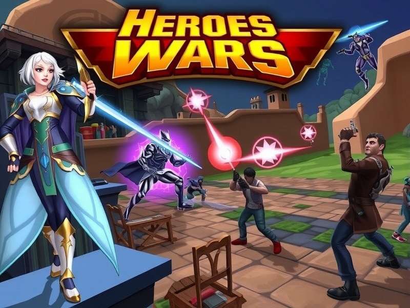 Hero Wars battle scene showcasing multiple heroes in combat
