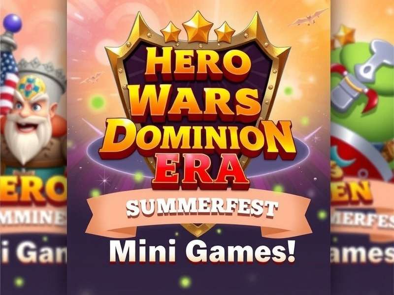 Hero Wars Dominion Era Summerfest Mini Games banner featuring summer event heroes and mini-game icons