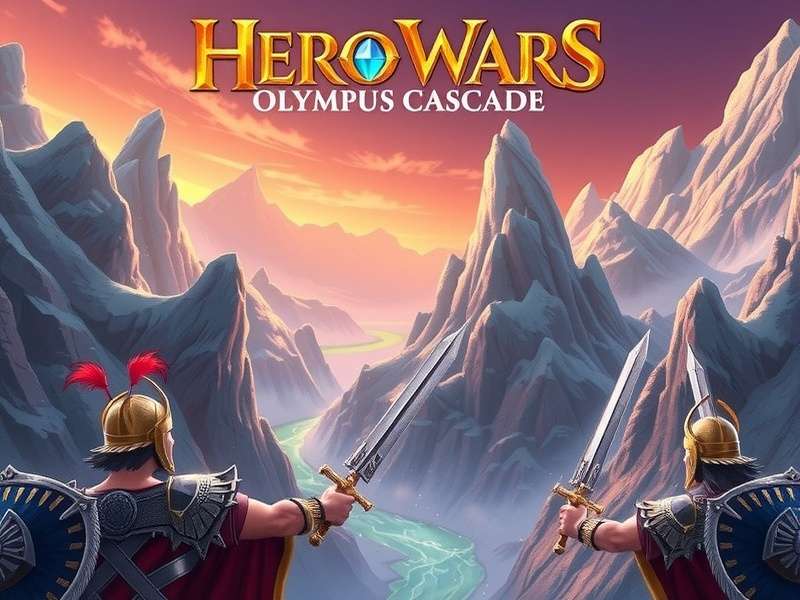 Hero Wars Olympus Cascade epic battle scene with heroes and mythical creatures